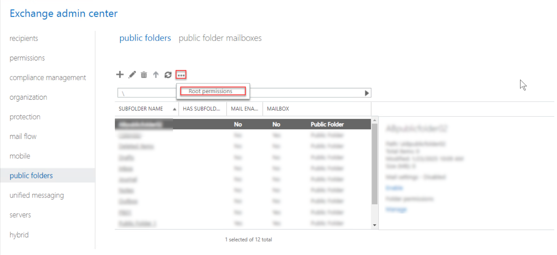 Select the Public Folder for which you want to grant the permissions, click on the ellipsis button, and select Root permissions.